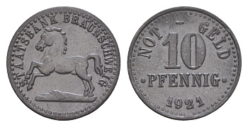 Брауншвейг 10 пфеннигов 1921 Funck 56.9, Men05 3477.3, Men18 4416.3 цинк 4636-928