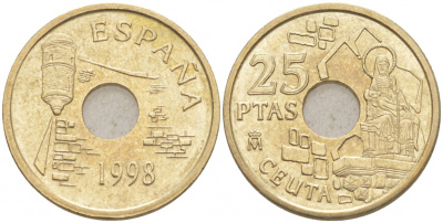 Испания 25 песет 1998 Сеута (Ceuta), Хуан Карлос I (1975-2014) KM 990 медь цинк никель 4549-936