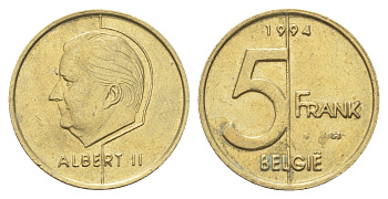 Бельгия 5 франков 1994 Belgie, Альберт II KM 190 алюминиевая бронза 4706-412