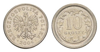 Польша 10 грошей 2004 Y 279 медно-никель UNC 4625-748