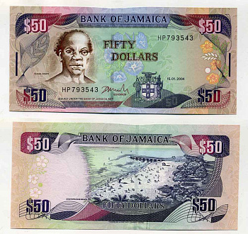 Ямайка 50 долларов 2004 15 января 2004, Самуэль Шарпе, писатель Pick 83 b бумага UNC (пресс) 8588-32-3-1