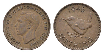 Великобритания 1 фартинг 1946 Георг VI (1936-1952) KM 843, Spink 4116 бронза 4664-352