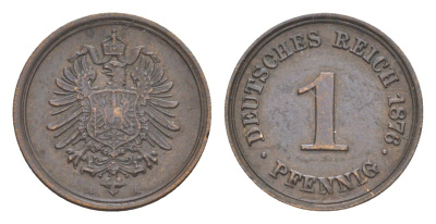 Германия 1 пфенниг 1876 A, Вильгельм I (1871-1888) KM 1, J. 1 медь 4636-131