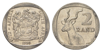 ЮАР 2 ранда 1990 KM 139 медь плакированная никелем 4626-1044