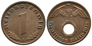 Германия 1 рейхспфенниг 1939 A KM 89, J. 361 бронза    220-359
