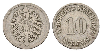 Германия 10 пфеннигов 1875 A, Вильгельм I (1871-1888) KM 4, J. 4 медно-никель 4636-536