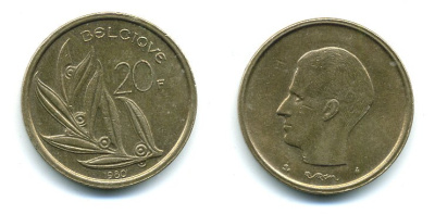 Бельгия 20 франков 1980 Belgique, Бодуэн I (1951-1993) KM 159 никель бронза 25-1641