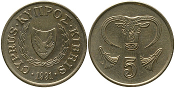 Кипр 5 центов 1991 KM 55.3 никель латунь 4158-554