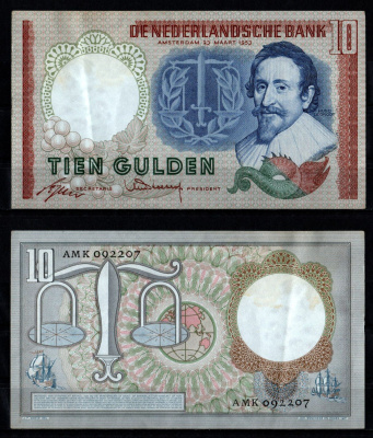 Нидерланды 10 гульденов 1953 Pick 85 бумага 451-466-2