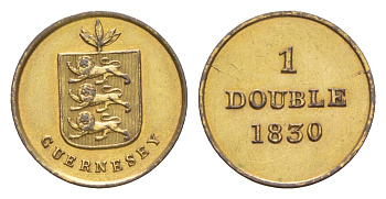 Гернси 1 дубль (дабл) 1830 KM 1 медь плакированная латунью 1519-122
