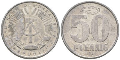 ГДР 50 пфеннигов 1971 A KM 12.2 алюминий 4635-832