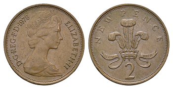 Великобритания 2 пенса 1979 Елизавета II (1952-2022) KM 916, Spink 4235 (C1) бронза 4637-1224