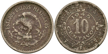 Мексика 10 сентаво 1945 KM 432 медно-никель 4135-341