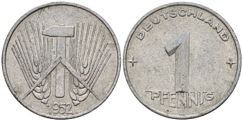 ГДР 1 пфенниг 1952 A KM 5 алюминий 201-314