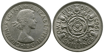 Великобритания 2 шиллинга (флорин) 1965 Елизавета II (1952-2022) KM 906, Spink 4146 медно-никель 4382-522