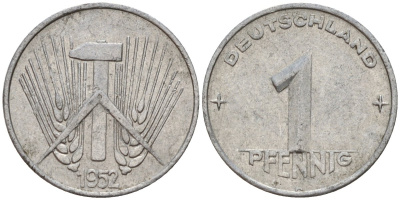 ГДР 1 пфенниг 1952 A KM 5 алюминий 201-314