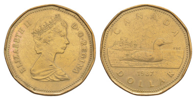 Канада 1 доллар 1987 Елизавета II (1952-2022), утка KM 157 никель плакированный позолоченной бронзой 4637-954