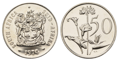 ЮАР 50 центов 1974 Зантедеския Эллиота (калла), герб KM 87 никель PROOF 1529-735