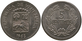 Венесуэла 5 сентимо 1965 KM 38.2 медно-никель 4576-635