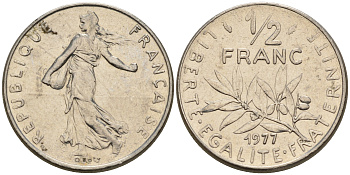 Франция 1/2 франка 1977 сеятель KM 931.1 никель    4152-1239