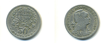 ПОРТУГАЛИЯ 50 СЕНТАВОС 1947 КМ 577 медно-никель 176-113