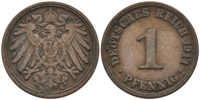 Германия 1 пфенниг 1911 A KM 10, J. 10 медь 4576-157