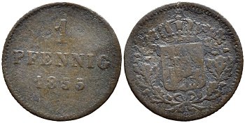 Бавария 1 пфенниг 1855 KM 450 медь 261-1117