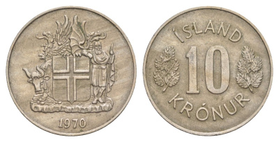 Исландия 10 крон 1970 KM 15 медно-никель 4635-135