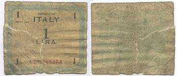 Италия 1 лира 1943 военный выпуск Pick M10b бумага 8564-13-2-1