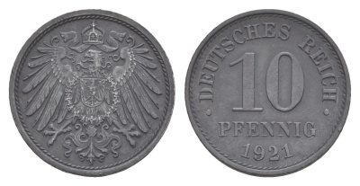 Германия 10 пфеннигов 1921 KM 26 цинк 4164-445