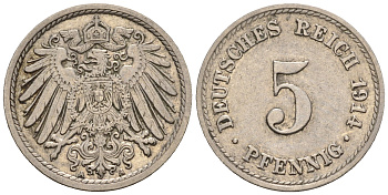 Германия 5 пфеннигов 1914 A, KM 11, J. 12 медно-никель 220-732