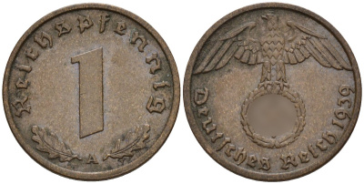 Германия 1 рейхспфенниг 1939 A KM 89, J. 361 бронза 4147-1154