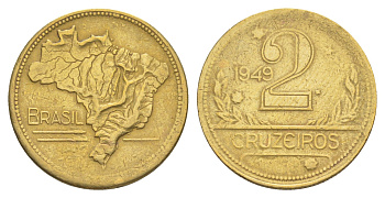 Бразилия 2 крузейро 1949 KM 559 алюминиевая бронза 4642-1217