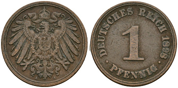 Германия 1 пфенниг 1898 A, Вильгельм II (1888-1918) KM 10, J. 10 медь 3955-1117