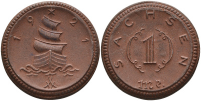 Саксония 1 марка 1921 парусник J. N 55 фарфор 1094-4-75