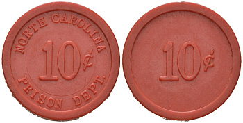 США, тюремное управление Северной Каролины тюремный жетон в 10 центов ND (1930-1970) пластик 4150-741