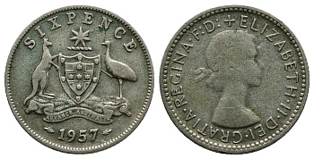 Австралия 6 пенсов 1957 Елизавета II (1952-2022) KM 58 серебро     89-1342