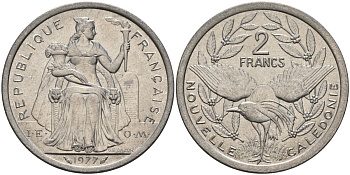 Французская Новая Каледония 2 франка 1977 KM 14 алюминий 4149-614