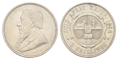 ЮАР 2 шиллинга 1894 ZAR, Трансвааль, Крюгер KM 6 серебро 4044-1531