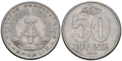 ГДР 50 пфеннигов 1958 A KM 12.1 алюминий 4601-614