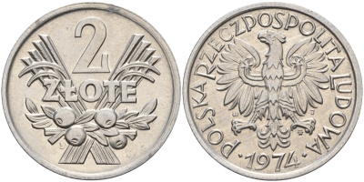 Польша 2 злотых 1974 MW KM 46, Parchimowicz 216h алюминий 4526-433