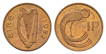 Ирландия 1 пенни 1982 мифологическая птица лира KM 20 бронза aUNC 4690-427