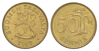 Финляндия 50 пенни 1982 KM 48 алюминиевая бронза 4648-647