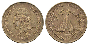 Французская Полинезия 100 франков 1976 KM 14 никель латунь 4667-535