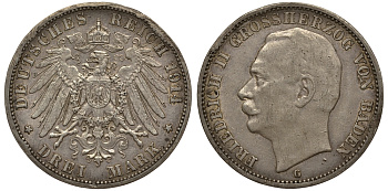 Баден 3 марки 1914 Фридрих II (1907-1918) J. 39, KM 280 серебро 413-722