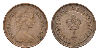 Великобритания 1/2 пенни 1974 Елизавета II (1952-2022) KM 914, Spink 4239 бронза 4697-913