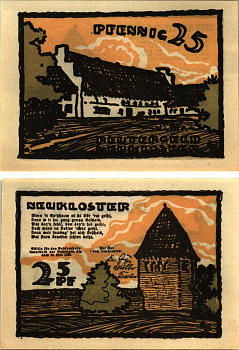 НОЙКЛОСТЕР 25 ПФЕННИГОВ 1922 НОТГЕЛЬД, 1922 - 31 МАЯ 1922, ЗЕМЛЯ МЕКЛЕНБУРГ-ПЕРЕДНЯЯ ПОМЕРАНИЯ Grabowski 951.1 бумага 8608-11-2-2