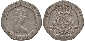Великобритания 20 пенсов 1983 Елизавета II (1952-2022) KM 931, Spink 4230 (G1) медно-никель 4128-733