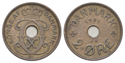 Дания 2 эре 1931 N, Кристиан X (1912-1947) KM 827 бронза 4701-763
