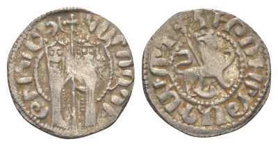 Киликийская Армения трам 1226-1271 Хетум I и царица Забель, держат крест/лев с патриаршим крестом  серебро    1516-844
